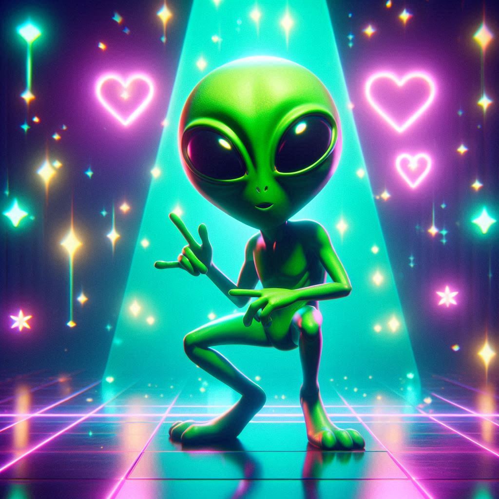 alien qui danse sur une piste de danse