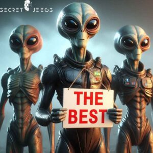 3 aliens qui tiennent une pancarte "THE BEST"
