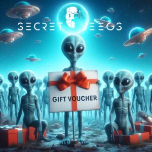 un alien qui tient un bon cadeau Secret Jeegs