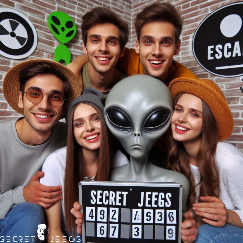 un alien qui est entourer de plusieurs humains, il sourie tous ensemble