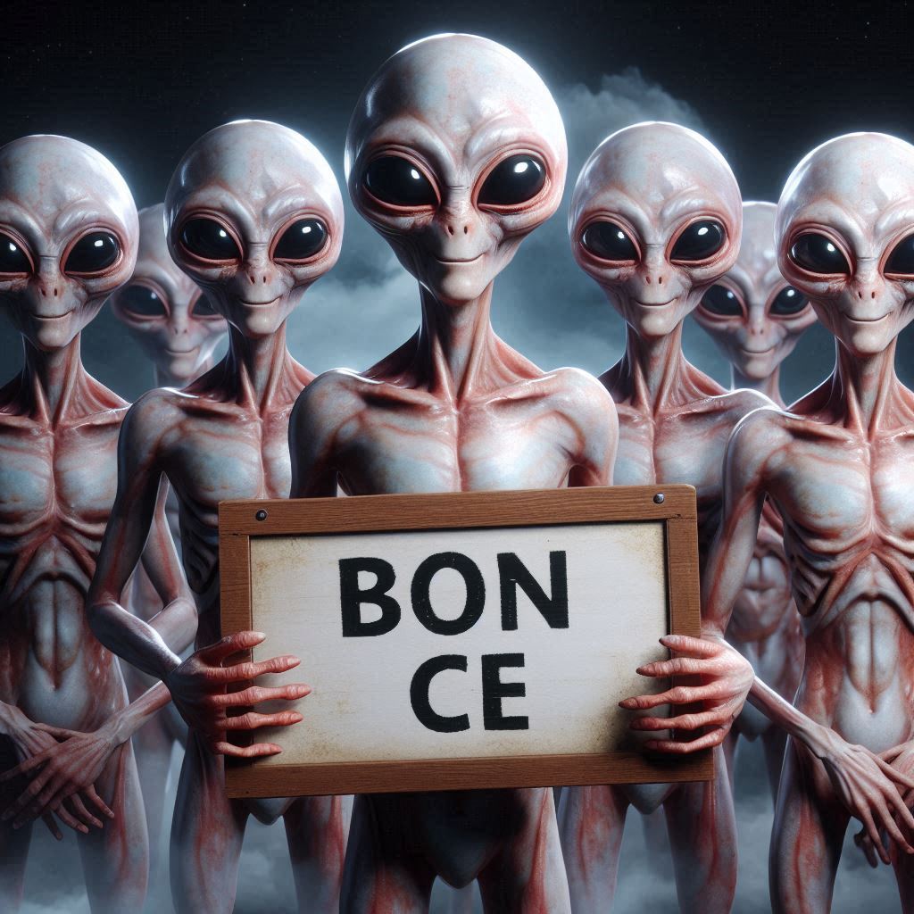 plusieurs alien qui tienne une pancarte avec écrie bon CE