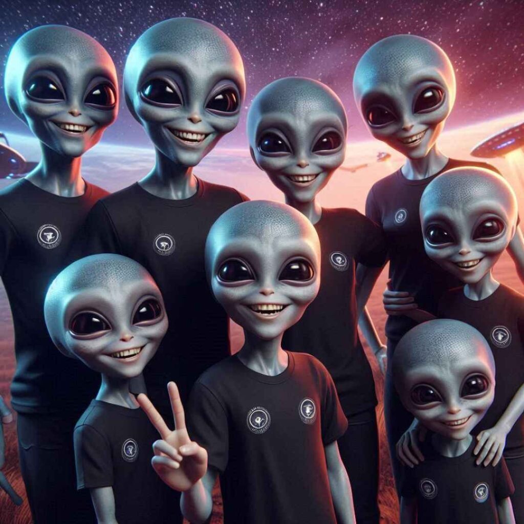 Une équipe d'aliens avec le même tee shirt