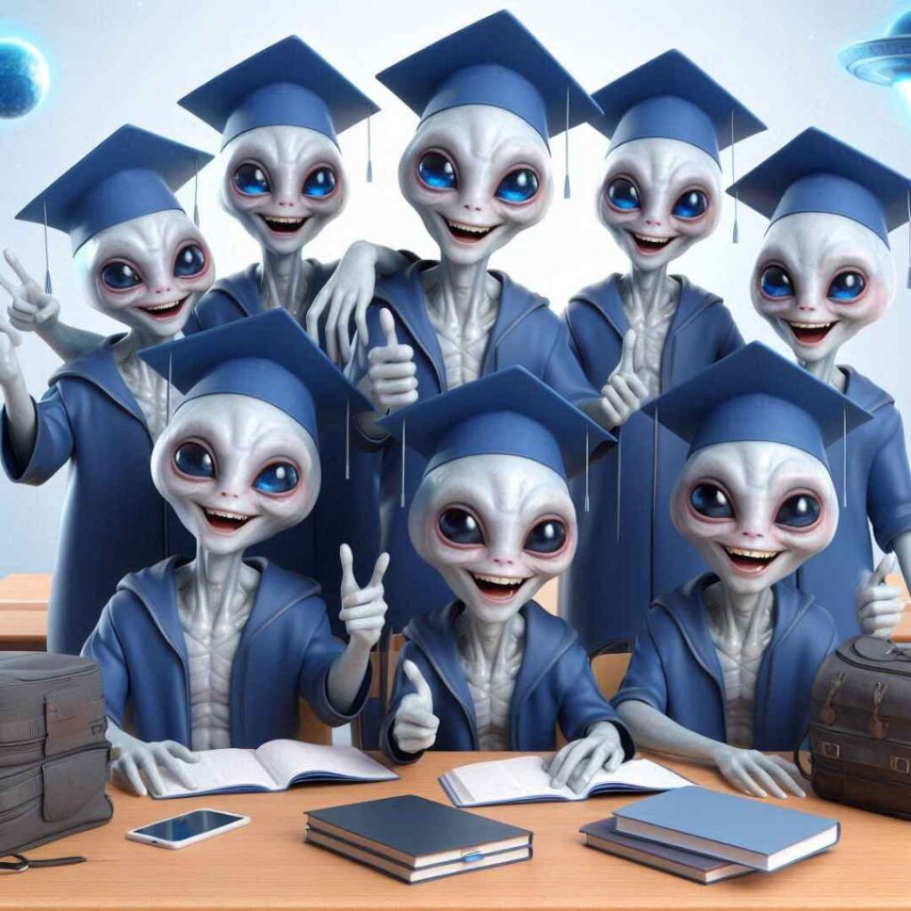 des aliens avec des habits de diplômés