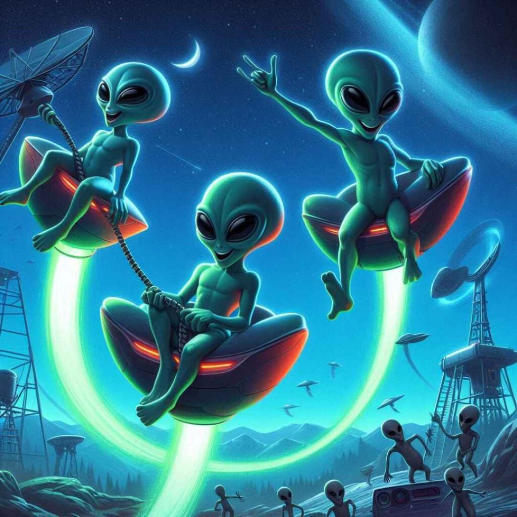 3 aliens sur des balançoires