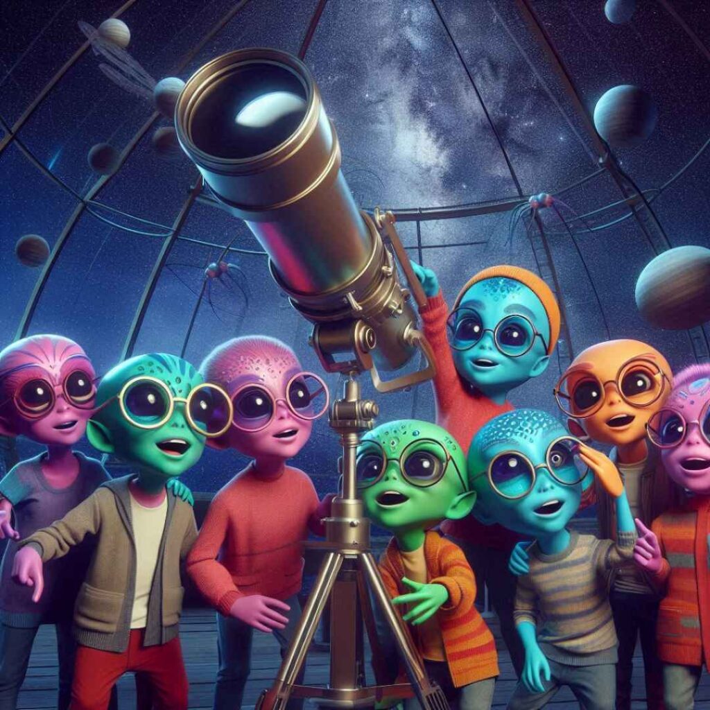 8 enfants aliens avec un télescope