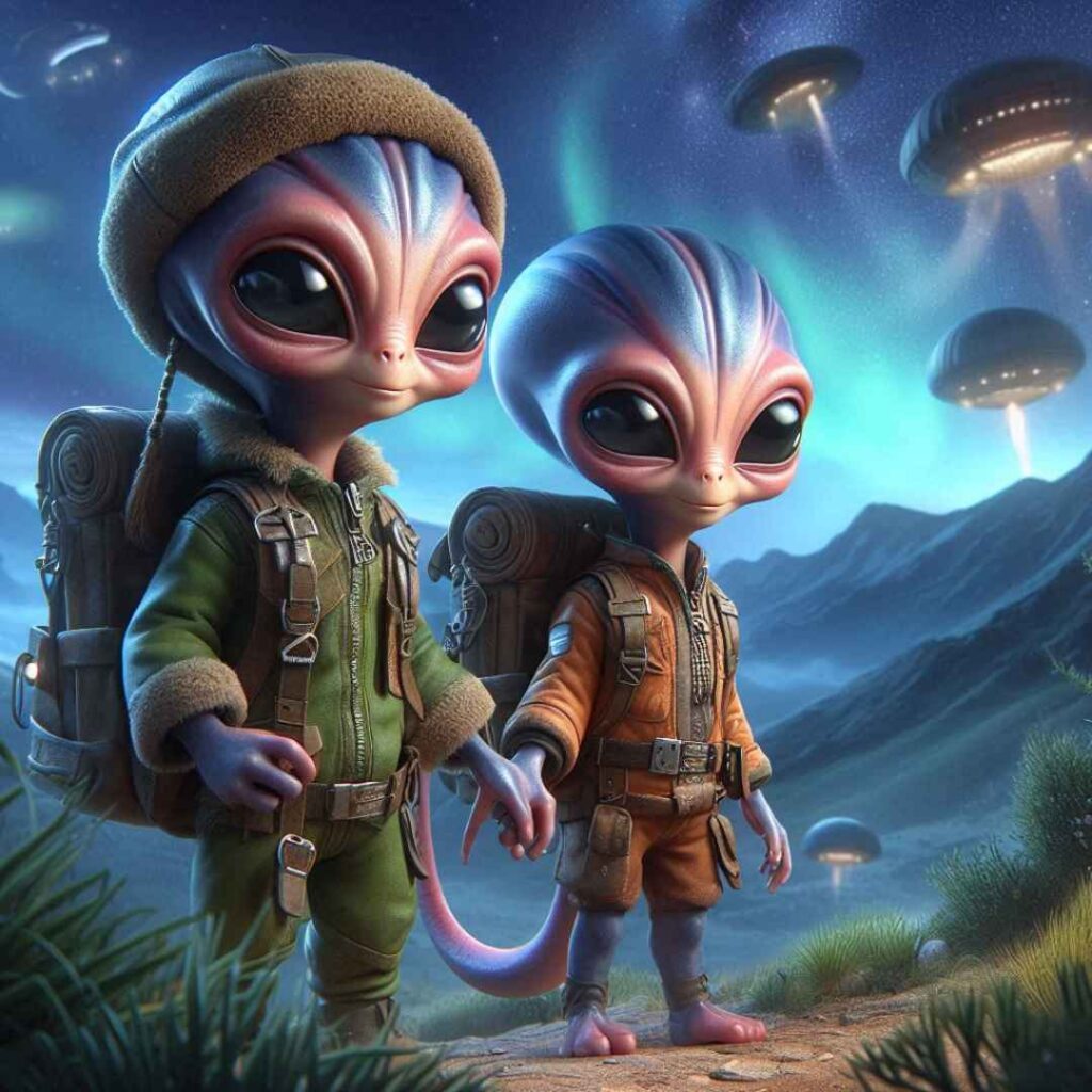 2 aliens avec leurs sacs à dos