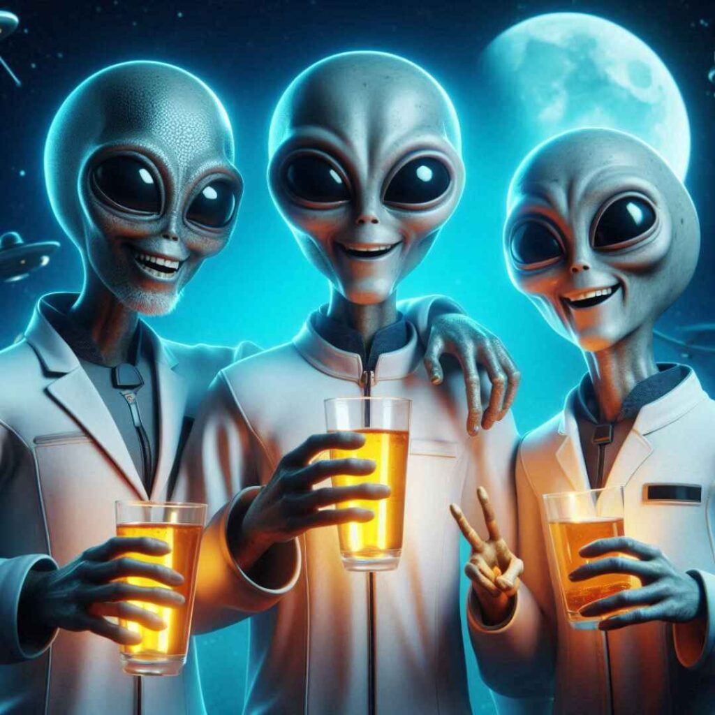 3 aliens avec un verre à la main