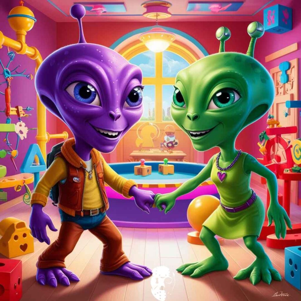 2 aliens qui se tiennent la main