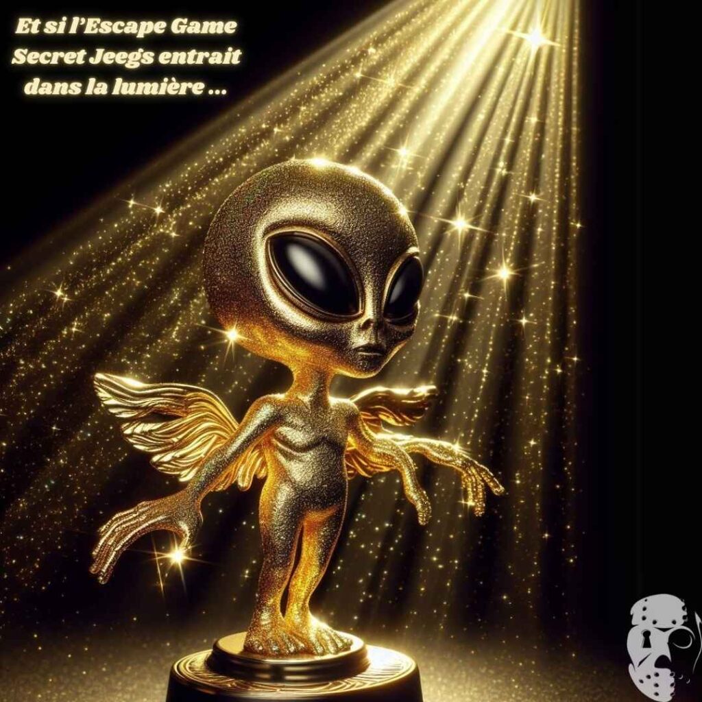 Une statue alien en or avec de la lumière