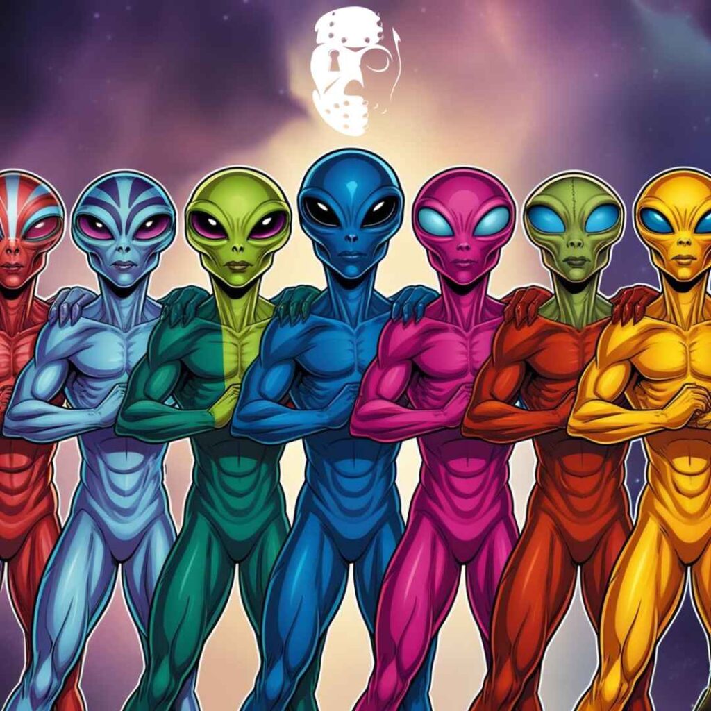 7 aliens musclés qui se tiennent
