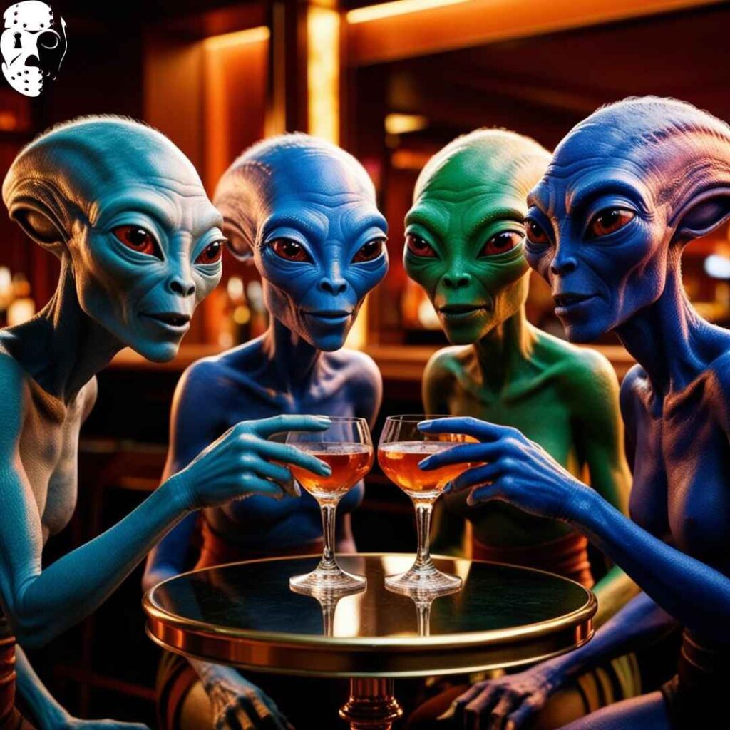 4 aliens qui boivent un verre