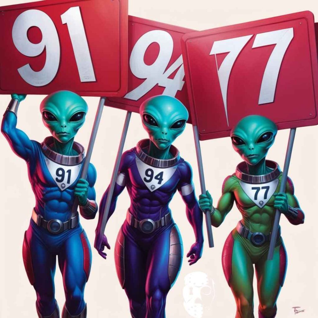 3 aliens avec 3 panneaux avec les numéros des départements