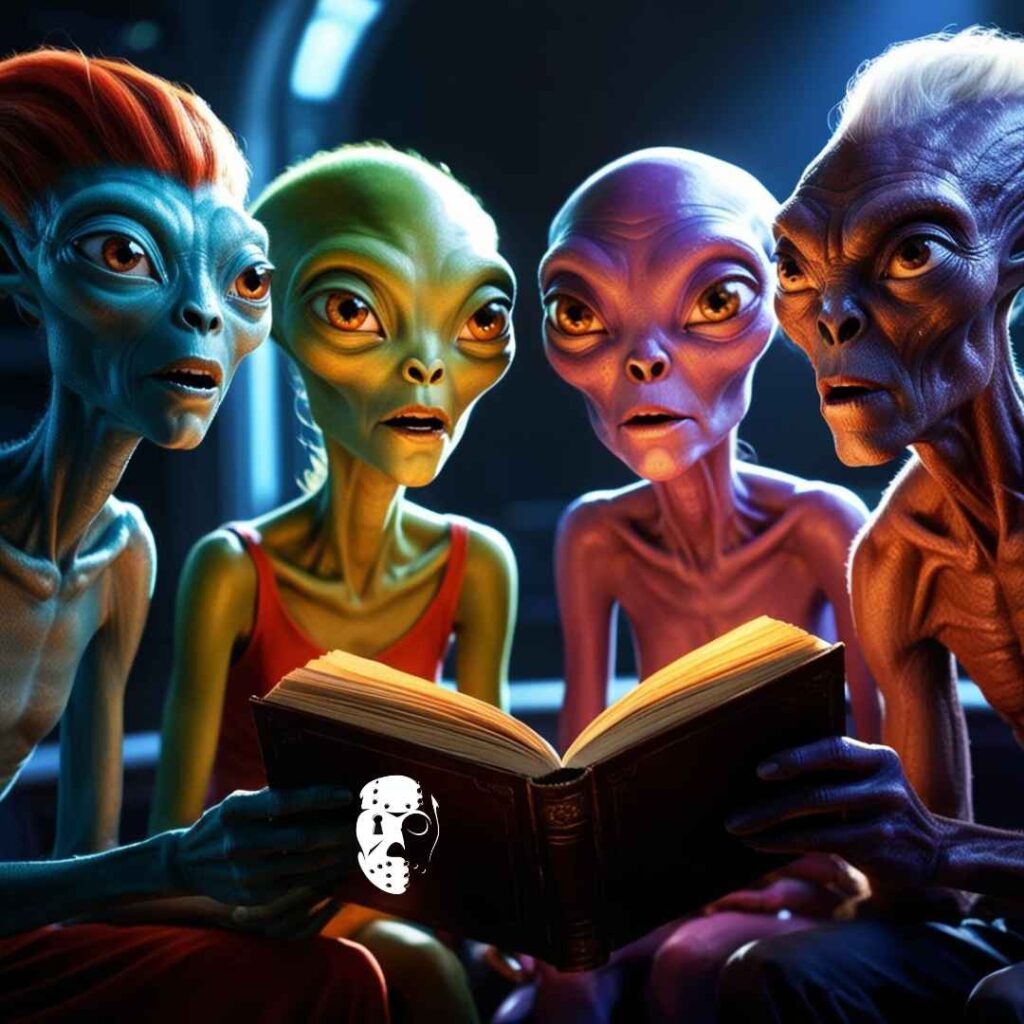 4 aliens qui lisent un livre